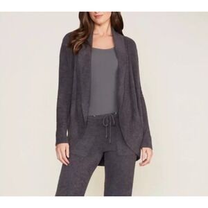 Barefoot Dreams CozyChic‎ Lite Open Cardigan Sweater Gray Shawl Collar